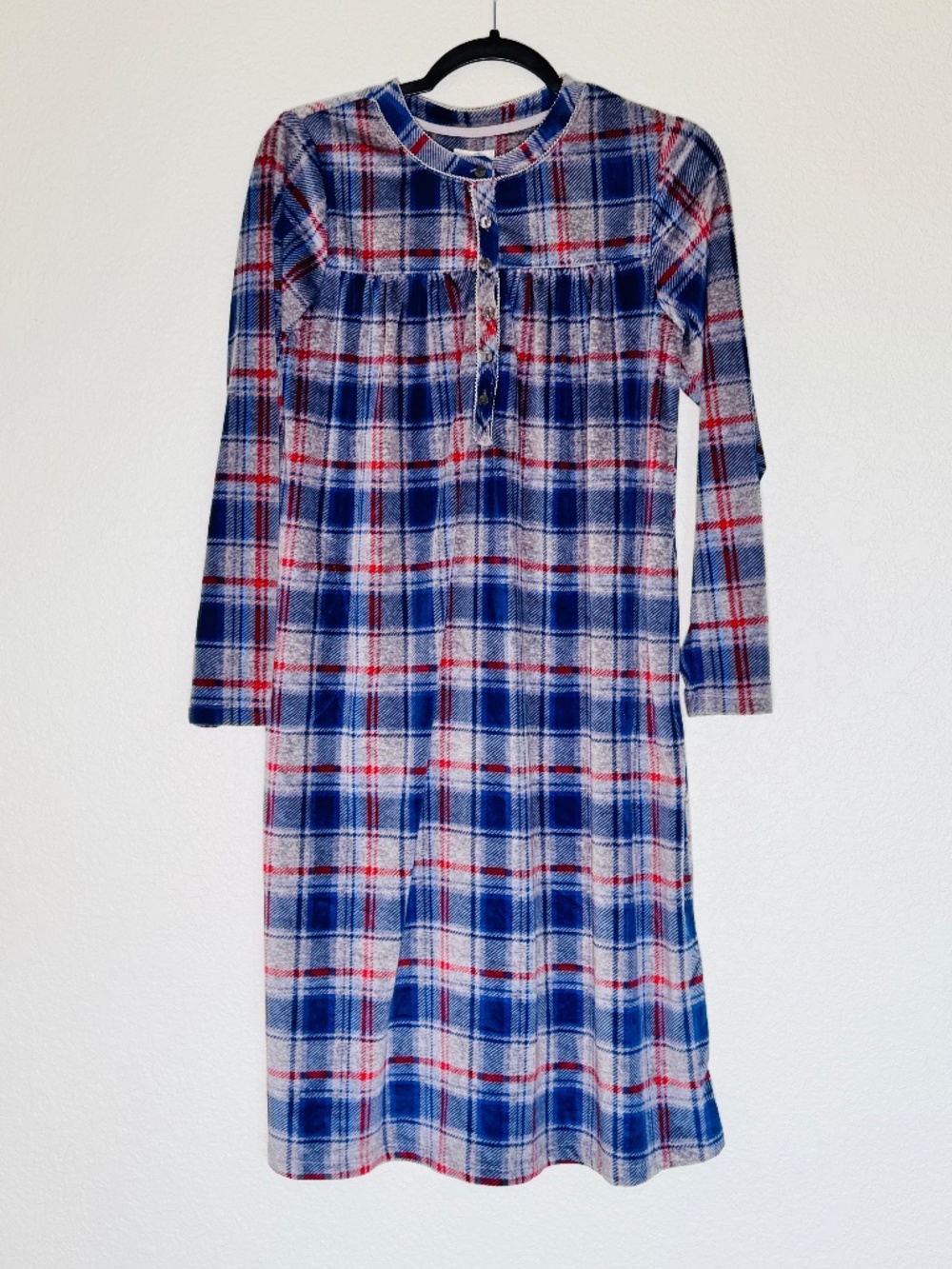 Aria Knit Velour Nightgown Women's S Plaid SOFT Cozy Long Sleeve Lounge Wear
